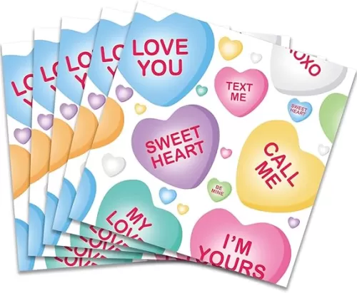 Quera 50 Pack Valentine's Day Paper Napkins Conversation Heart 6.5 x 6.5" White Disposable Napkins Beverage Napkins Decorative Table Napkin for Dinner Wedding Holiday Decor Party Supplies
