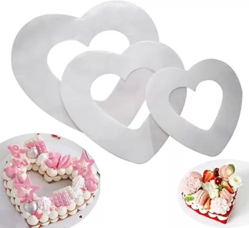 RAYNAG Set of 3 Heart-Shaped Cake Stencils Baking Templates Plastic Sheet Flat Bread Stencil Template 6/8/12 Inch Decor Stencil