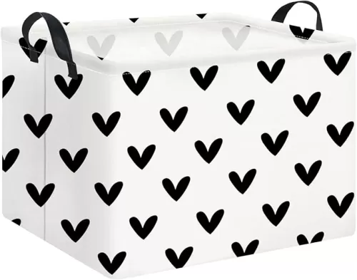 Rectangle Black Heart Gift Basket Empty with Handles for Kids, Cute Organizer Toy Bin, Gift Basket for Girls/Kids(Black Lovely Heart)