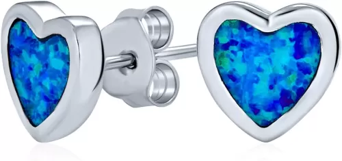 Romantic Bezel Set CZ Gemstone Jae Quartz Heart Shaped Stud Earrings: Pink Blue Created Opal, Women Teens, Rose Gold Plated .925 Sterling Silver, 7MM 9MM
