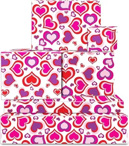 Rosafinal Pink Purple Heart Gift Wrapping Paper -6 Sheets Folded Colorful Heart Design for Mother