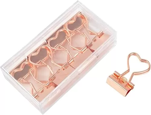 Rose Gold Metal Binder Clips with Heart Shaped Handle, 0.74" Foldback Clips, 12 Pcs