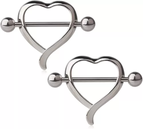 Ruifan Nipple Shield Rings Barbell Barbells Dangle Love Heart 316L Surgical Steel Body Piercing14 Gauge Sold as Pair