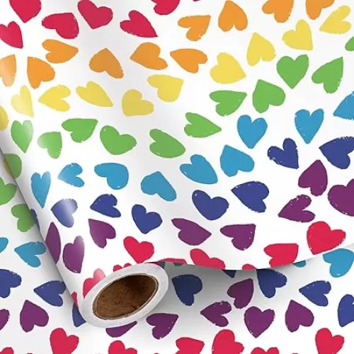 RUSPEPA Rainbow Heart Wrapping Paper Roll, Mini Roll, Colorful Multicolored Heart Pattern, Vibrant Gift Wrap Paper for Birthday, Colorful Party, 17 Inches x 16.4 Feet