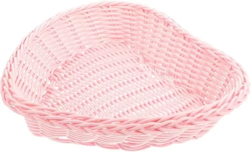 Sewroro Table Tray Heart Shaped Rattan Basket Vegetable Fruit Bread Serving Bowl Imitation Rattan Wedding Candy Baskets Dessert Display Tray Desktop Storage Basket Pink