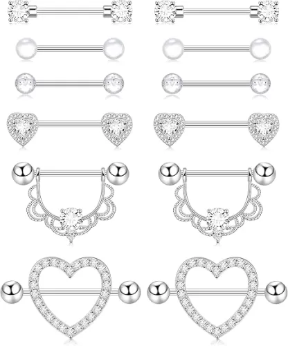Shakalaka Surgical Steel Nipple Rings Body Piercing Jewelry for Women with Cute Heart 14g
