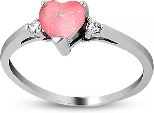 Shelly Heart Engagement Ring for Women by Ginger Lyne | 925 Sterling Silver Heart-Shaped Simulated Pink Opal Promise Ring for Wife or Girlfriend