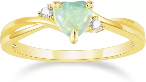 SHINYSO 14K Gold Plated Wedding Bands for Women Heart Cut Opal Promise Love Rings Cubic Zirconia CZ Engagement Ring for Women Size 4-10