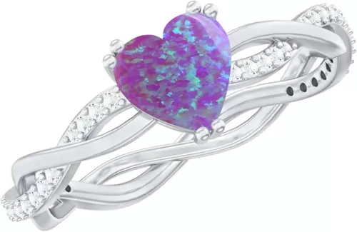Silwan Heart Opal Ring for Women S925 Sterling Silver/10K 14K 18K Heart Opal Engagement Wedding Rings for Women Her