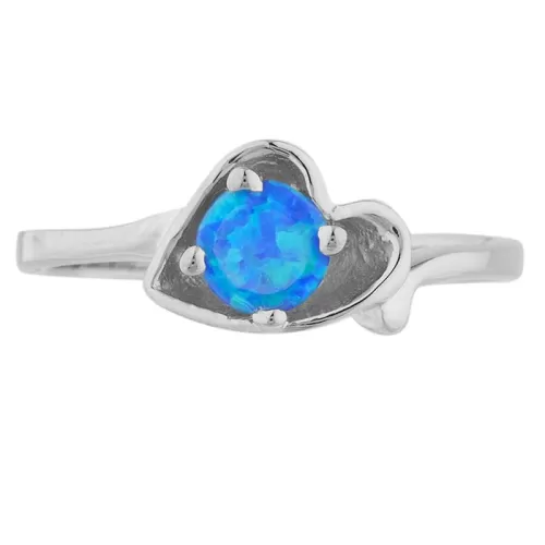 Simulated Blue Opal Round Heart Shape Ring .925 Sterling Silver