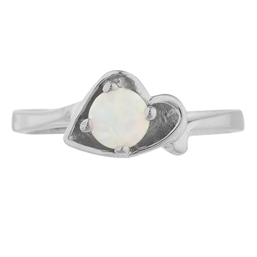 Simulated Opal Round Heart Shape Ring .925 Sterling Silver