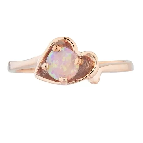 Simulated Pink Opal Round Heart Shape Ring 14Kt Rose Gold Plated Over .925 Sterling Silver