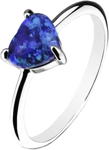 Solid Lab Created Opal Rings Heart Shaped S925 Sterling Silver Ring Size 5 to 10 for Women