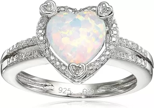 Sterling Silver Heart-Shape Gemstone and Diamond (0.03 cttw) Ring