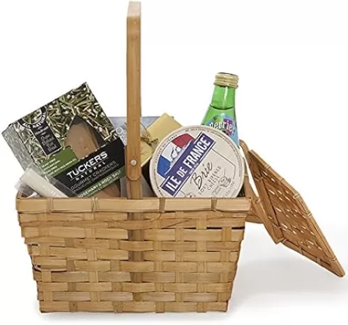 The Lucky Clover Trading Bamboo Picnic Basket in Honey with Lid, Small