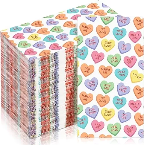 Tinlade 100 Pcs Conversation Heart Napkins Candy Love Colorful Disposable Paper Napkins Bulk Guest Gifts for Bathroom Home