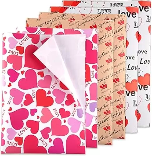 TUPARKA 6 Pcs Heart Wrapping Paper Printed Patterned Tissue Valentines Gift Wrap Red Tissue Paper for Gift Wrap Supply(50 * 70CM)