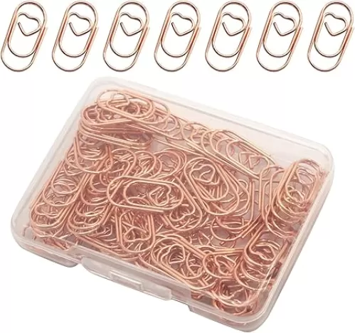 Uenhoy 100 Pcs Rose Gold Love Heart Shaped Paper Clips 0.78 Inch Small Paperclips, Mini Tinplate Paper Clamps for Office School Desc Organizers