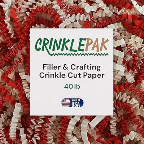 USA Made Crinkle Cut Paper Shred 40 LBS Filler Great for Shipping Packages, Gift Wrap, Basket Filling and All Other Occasions - Candy Cane