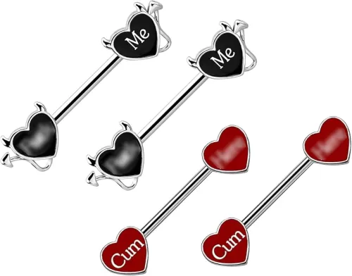 VERAMI 14G 16G Bat Devil Heart Nipple Rings Stainless Steel Heart Nipple Barbell Rings Tongue Rings Body Piercing for Women Men