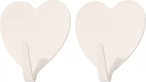 VESNIBA 2PCS Wrought Love Hook Self-Adhesive Punch- Stainless Hook Heart-Shaped Hook Creative Decoration Outdoor Window Wreaths Hangers (White, One Size)