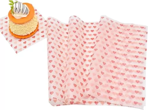 Wax Paper Sheets Love Heart Graphic Food Colored Candy Sandwich Wrap Waterproof Greaseproof Paper Suitable For Food Wrap And Packing (100)