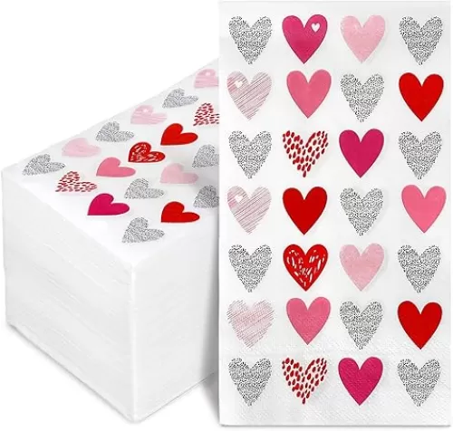 Whaline 100Pcs Valentine Guest Napkin Red Pink Black Heart Paper Napkin Disposable Dinner Hand Towel Napkin for Kitchen Bathroom Party Supplies
