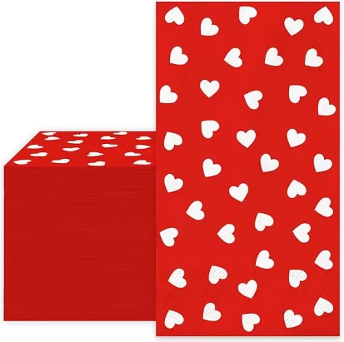 Whaline 100Pcs Valentine's Day Guest Napkins Heart 3 Ply Disposable Paper Napkins Love Heart Dinner Hand Towel Napkins for Holiday Party Table Decor Supplies