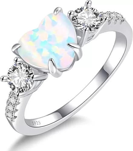 Women Promise Ring Heart/Round/Pearl Opal Promise Rings White/14K Gold Opal Wedding Ring Anniversary Engagement Ring Gifts for Bride Wife her Fit Size 5-9