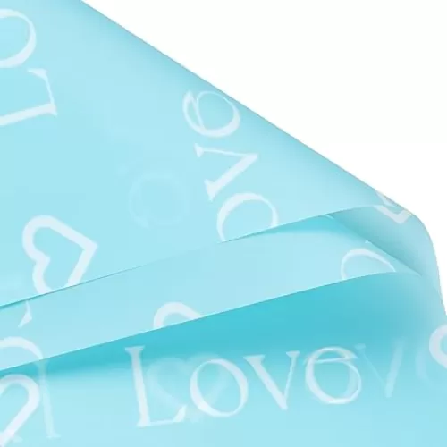 WRAPAHOLIC 20 Sheets Flower Wrapping Paper - 22.4 x 22.4 inch Blue Love with Heart Water-Resistant Floral Bouquet Wrapping Paper, Florist Supplies Packaging for Wedding Birthday Gift DIY