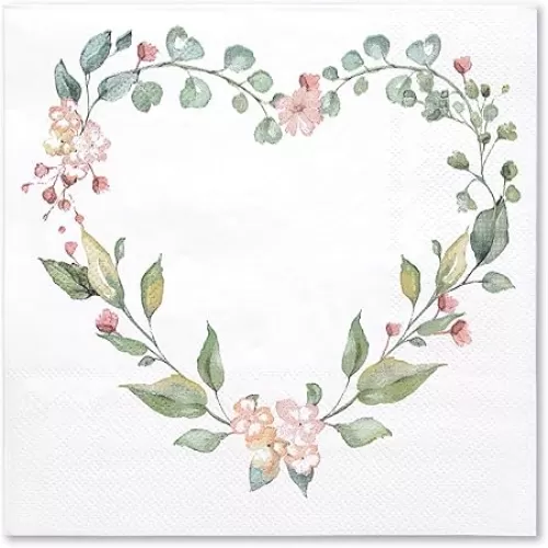 WRAPAHOLIC 50Pcs Floral Wedding Napkins - 3 Ply Floral Botanical Heart Wedding Disposable Paper Luncheon Napkin for Engagement, Bridal Shower, Tableware Party Supplies - 6.5 x 6.5 In