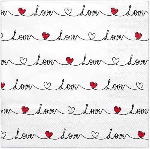 WRAPAHOLIC 50Pcs Valentine's Day Paper Napkins - 3-Ply Love Heart Disposable Cocktail Paper Napkin for Wedding, Anniversary, Party Tableware Party Supplies - 5 x 5 In