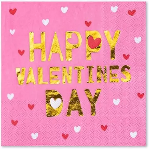 WRAPAHOLIC 50Pcs Valentines Paper Napkins - 3-Ply Pink Heart Luncheon Dinner Disposable Paper Napkin for Wedding, Anniversary, Party Tableware Party Supplies - 6.5 x 6.5 In
