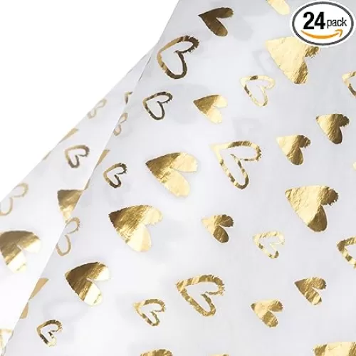WRAPAHOLIC Gift Wrapping Tissue Paper - 25 Sheets 19.7x27.5 Inch Metallic Gold Sweet Heart Design Gift Wrap Paper Bulk for Packing, DIY Crafts