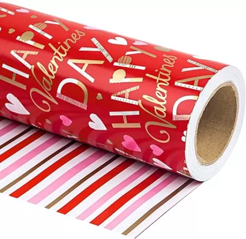 WRAPAHOLIC Reversible Valentine's Day Wrapping Paper - Mini Roll - 17 Inch X 33 Feet - Red and Pink Sweet Heart Design for Valentine's Day, Wedding, Anniversy, Birthday