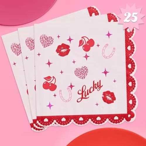 xo, Fetti Lucky in Love Napkins - 3-ply, 25 pcs | Pink Pony Club Bachelorette, Casino Cocktail Decorations, Western Birthday, Cherry On Top Party, Cute Cowgirl Decor, Vegas Rodeo