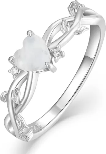 YL 925 Sterling Silver Engagement Rings Heart Cut 5MM Gemstone Infinity Band Leaf Jewelry for Women