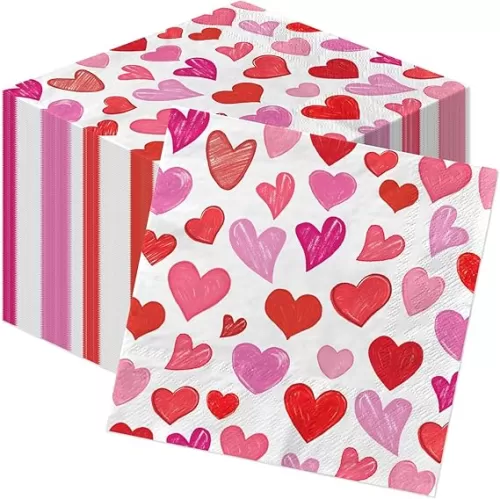 YQUQWN 50 PCS Valentines Paper Napkins Watercolor Heart Disposable Napkins for Tableware Decor Party Supplies