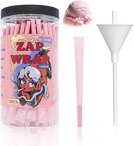 ZAPWRAP 72 PCS Pink Pre Rolled Cones| Ice Cream Flavor | King Size Rolling Paper Cone with Loader and Packing Sticks with Heart Patterns | Valentine's