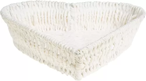 Zerodeko Heart Shaped Basket Snack Basket Tabletop Rattan Fruit Basket Sundry Basket Natural Wicker Bowl Willow Woven Bread Serving Basket for Table Supplies White