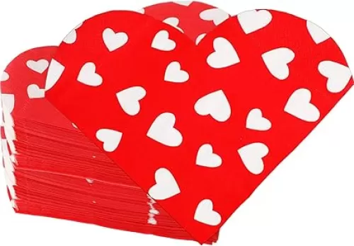 Zonon 80 Pack Valentine's Day Hearts Paper Napkins Folded Heart Shaped Disposable Cocktail Napkins for Wedding, Birthday, Dinner, Lunch(Heart Printed Style)